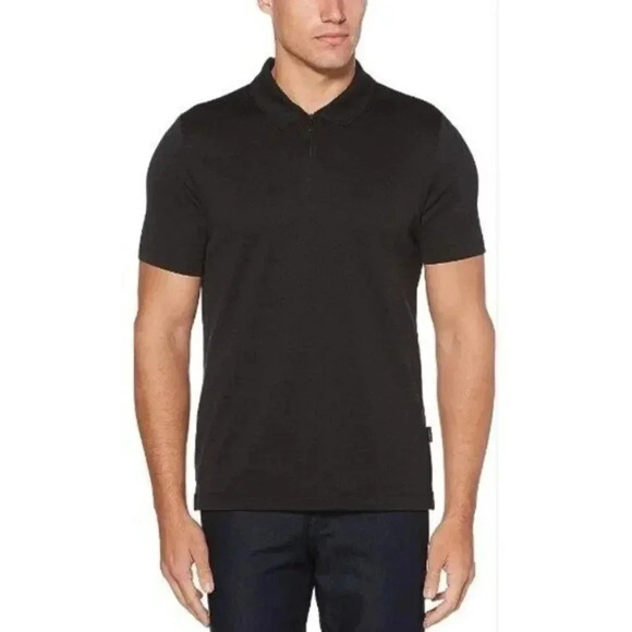Perry Ellis Black Quarter Zip Short Sleeve Polo L - Picture 1 of 4